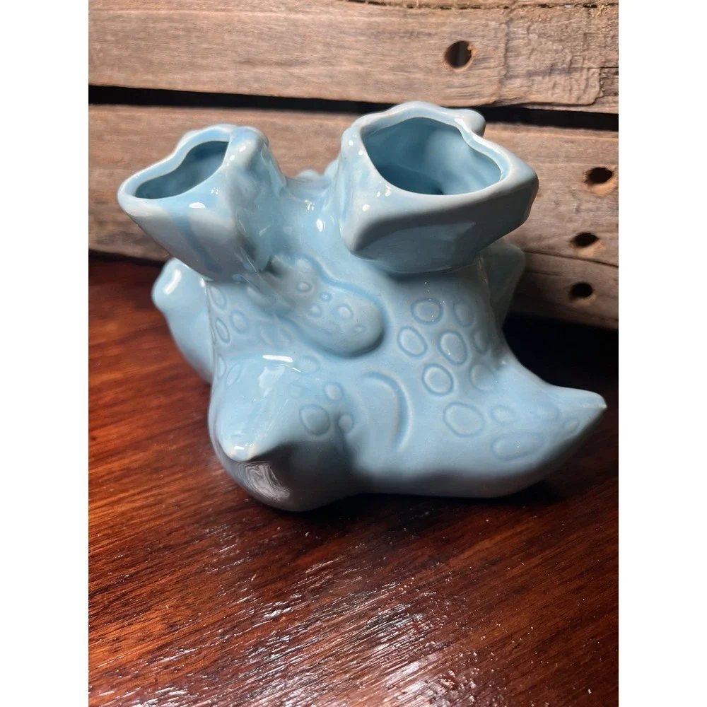 Twin‎ Dinosaurs Planter Vase Two Dragons Vintage Blue Ceramic Turquoise Vase